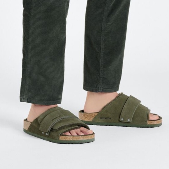 Birkenstock Kyoto Shearling Suede Leather Sandals Size 9 NEW - Picture 1 of 13